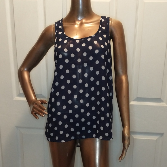 Tramp Tops - Navy blue and white polka dot sleeveless top